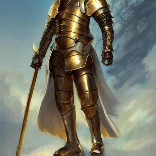 Prompt: Portrait of a young knight with medium-length blond hair wearing a golden armor with a sun symbol, fantasy, highly detailed, digital painting, artstation, concept art, illustration, art by Bayard Wu and Marc Simonetti