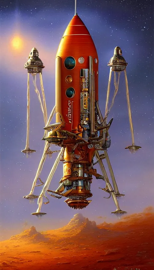 Image similar to Mars rocketship, by Thomas Kincade