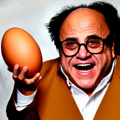 Image similar to danny devito offering you a chair shaped like an egg