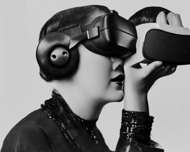 Image similar to 1 9 2 0 s photo of a flapper girl wearing a vr virtual reality headset