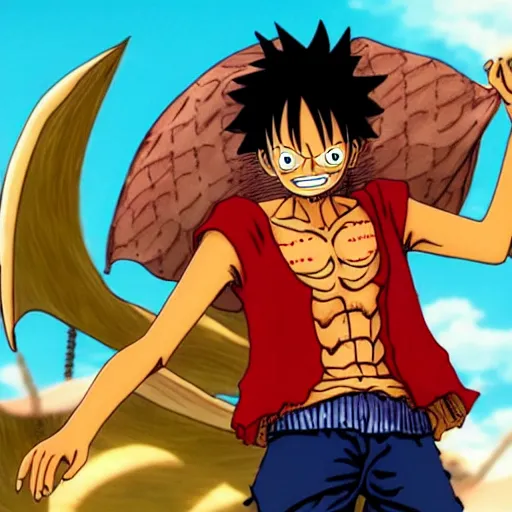 Image similar to luffy as dragon, cinematic