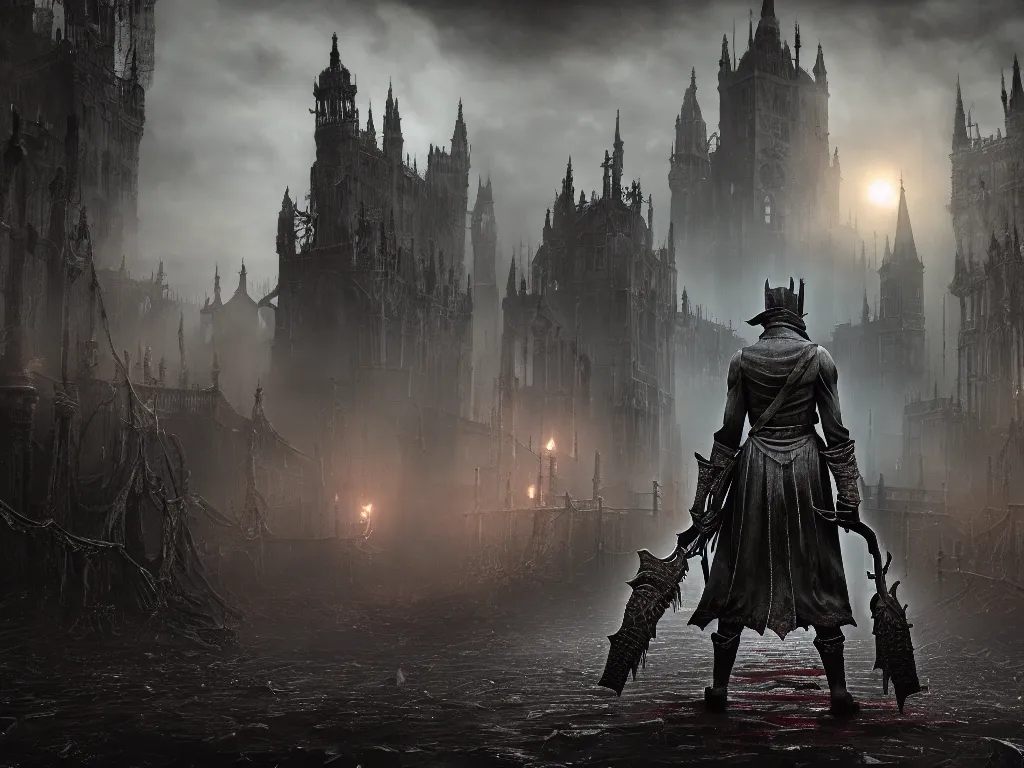 Image similar to bloodborne 2, dark, nighttime, victorian england style, horror, grotesque, serene, haunting, heavy atmosphere, claustrophobic, insanity, High Definition detail, 8K