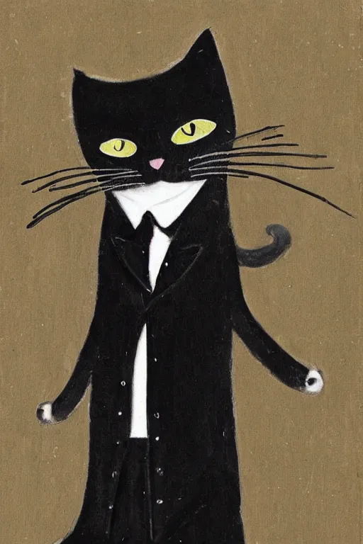 Prompt: a cat wearing a formal overcoat lisa keene