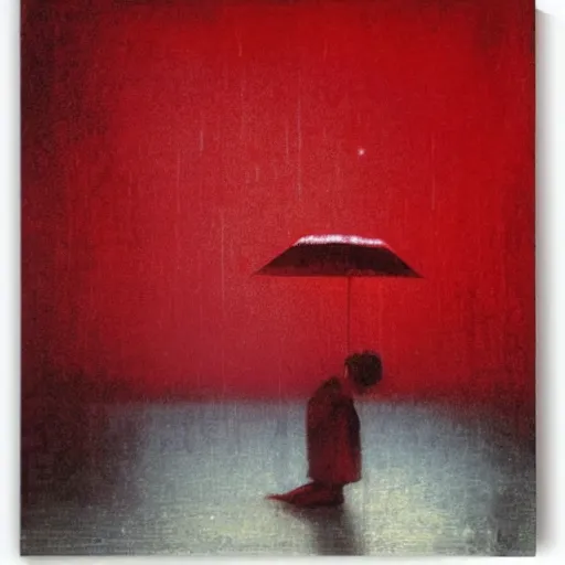 Image similar to rain on a red cube by paul delaroche