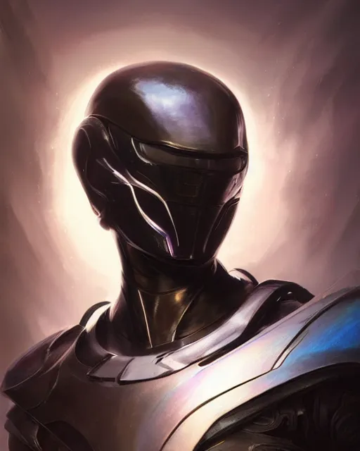 Prompt: character concept of iridescent sinewy smooth muscular male sleek glossy black pearlescent scifi armor with smooth black featureless helmet, by greg rutkowski, mark brookes, jim burns, tom bagshaw, magali villeneuve, trending on artstation