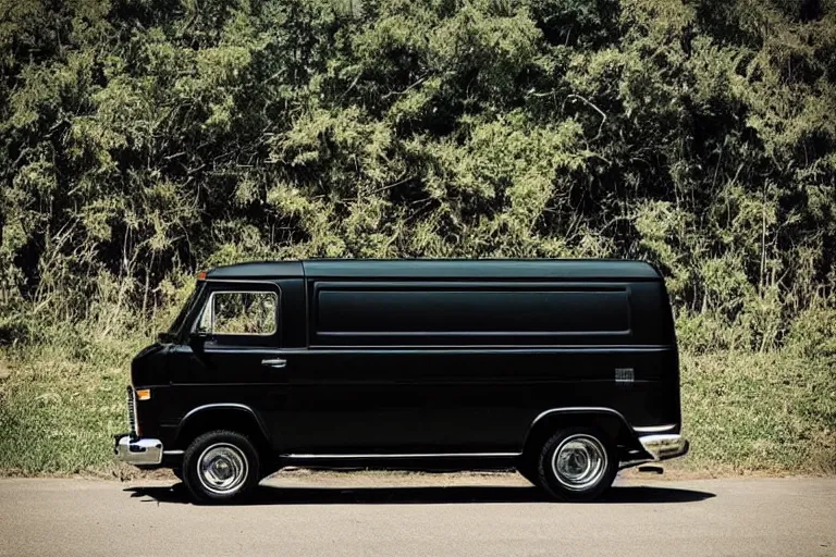 Image similar to “ a photo of a black 1 9 7 2 chevrolet g 1 0 van ”