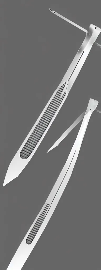 Prompt: futuristic legendary master sword designed by Dieter Rams, front view, cad photoshop concept, digital art, illustration