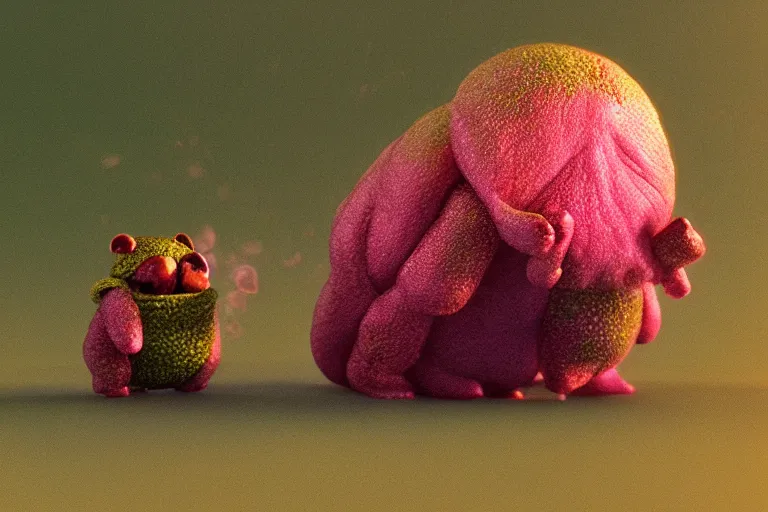 Prompt: the cutest tardigrade spitting in strawberries artstation golden hour trending on Flickr pink and green cinematic high details photorealistic 35mm