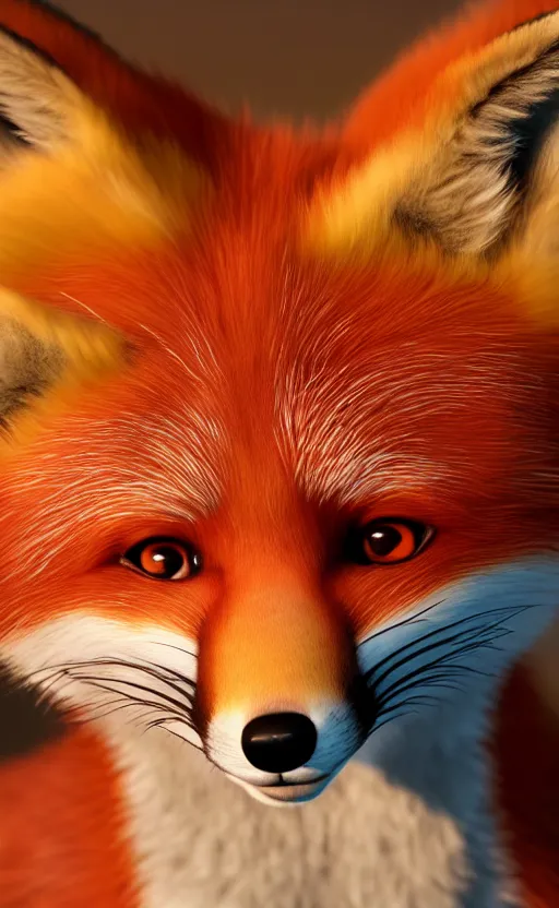 Image similar to portrait of the cutest red fox ever, fluffy, photorealistic, soft lighting, unreal engine