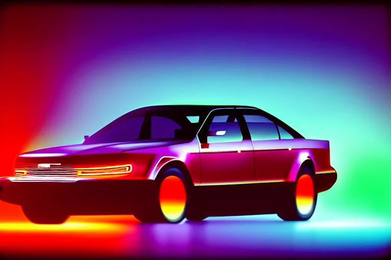 Image similar to stylized poster of a single ford taurus sho concept, thick neon lights, ektachrome photograph, volumetric lighting, f 8 aperture, cinematic eastman 5 3 8 4 film