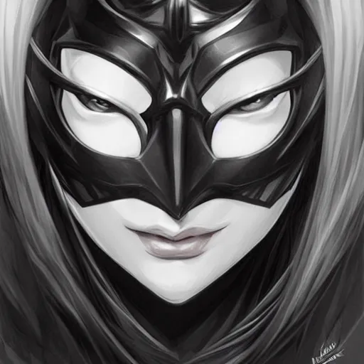 Image similar to masked hero dark law, heroine, beautiful, detailed symmetrical close - up portrait, intricate complexity, in the style of artgerm and peter mohrbacher, cel - shaded