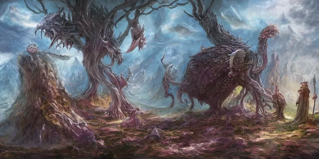 Prompt: a never - ending fantasy art, depicting scenes and creatures from otherworldly realms.