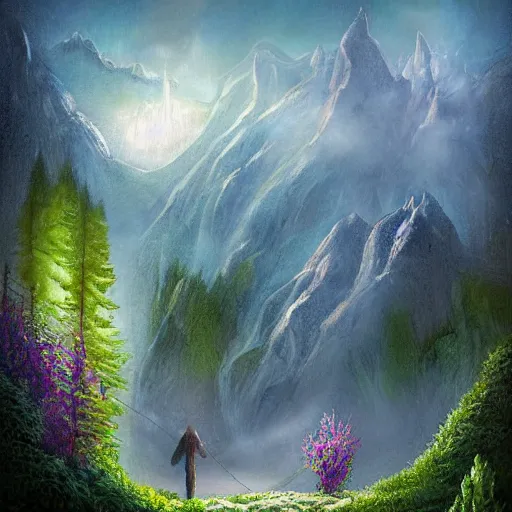 Image similar to magical academy on a mountain, mist, fantasy, realism, by bagshaw tom