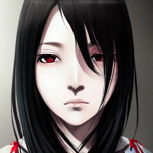 Image similar to heroine, beautiful, sui ishida with black hair art manga, hyperrealistic, highly detailed, a real photographic, digital art, 8 k, character, realistic, portrait, female samurai, symatrical, dark atmospheric lighting, manga style, artstation, symetric, lineart