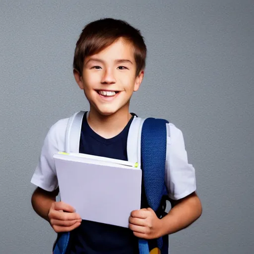 Image similar to happy student boy with holding his notebook with his backpack on