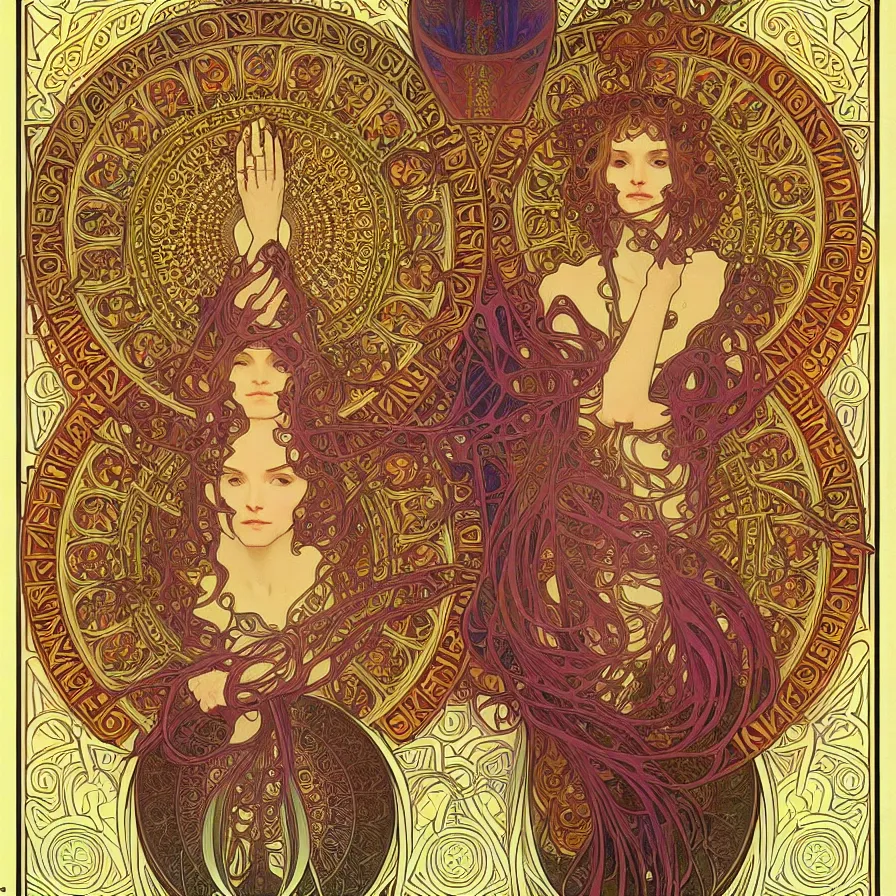 Image similar to psychedelic sacred geometry, intricate, sophisticated, ultra realistic, incredibly detailed, diagram, illustration, trending on artstation, art by alphonse mucha