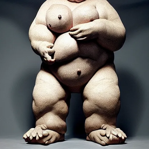 Prompt: hyper realistic sculpture of an obese monster