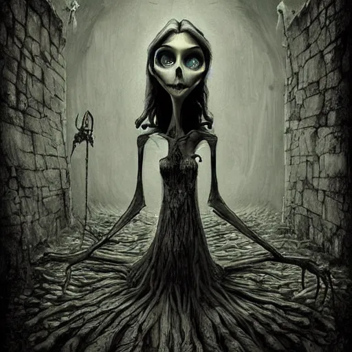 Prompt: grunge cartoon drawing of the end of the world by - michael karcz , in the style of corpse bride, horror themed, detailed, elegant, intricate
