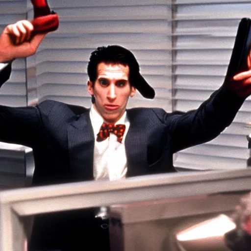 Prompt: The American Psycho\'s Hip To Be Square scene but Patrick Bateman is played by Ross Geller