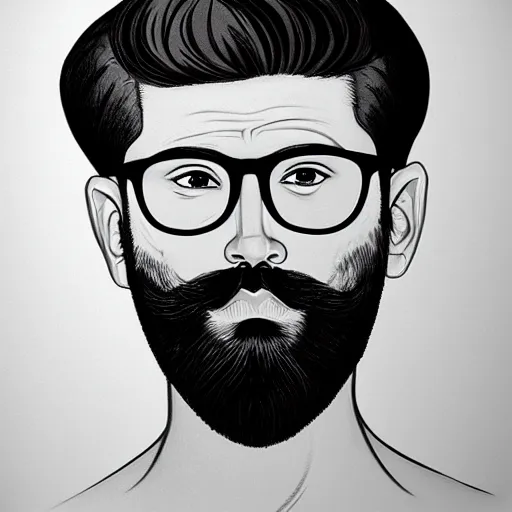 Prompt: portrait of attractive bearded male with glasses by tom of Finland