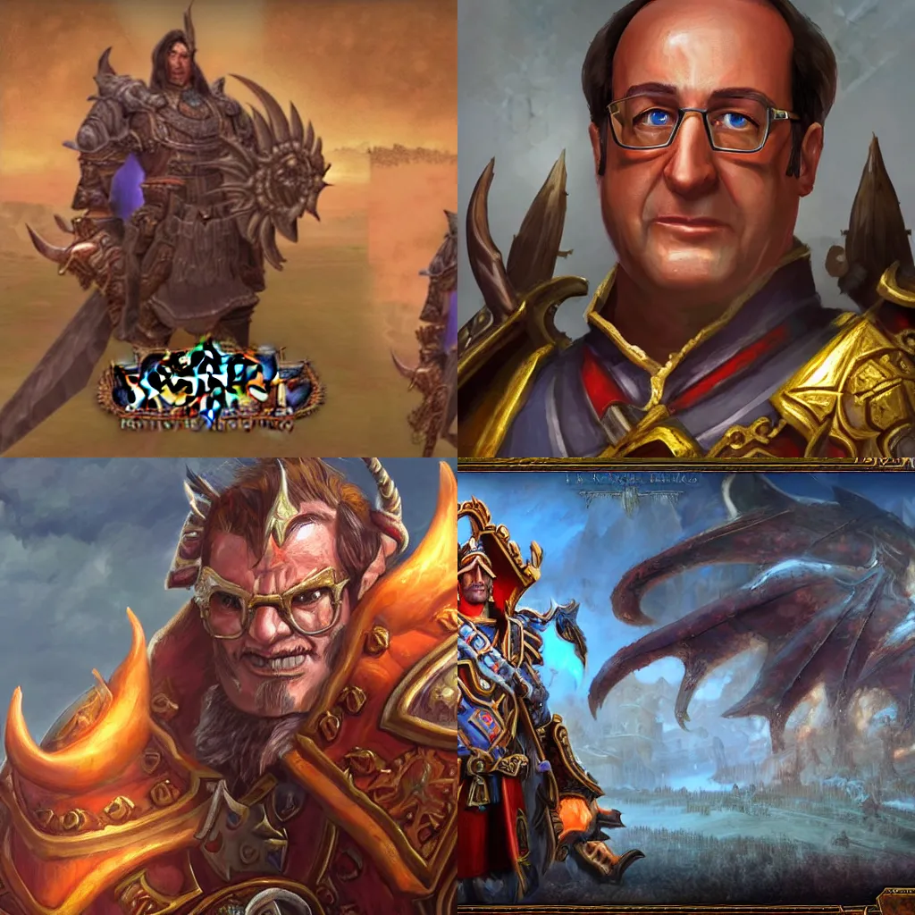 Prompt: portrait of Francois Hollande in style World of Warcraft, detailed, Orgrimmar background
