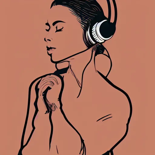Prompt: a realism illustration of a beautiful woman with headphones dancing