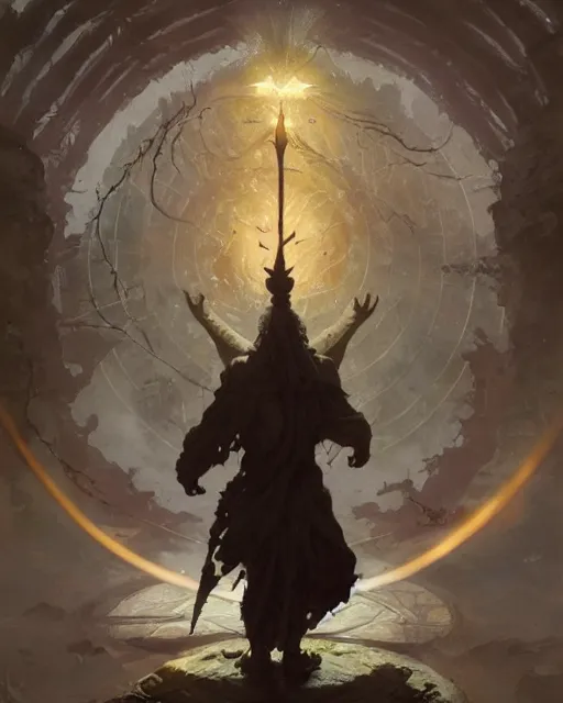 Prompt: a druid standing in a circle at the beginning of the world by greg rutkowski and frank frazetta and peter mohrbacher and william blake and ruan jia