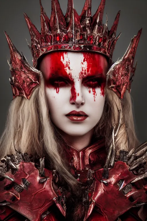 Image similar to the blood crown queen wear the scarlet armor, cinematic lighting, various refining methods, micro macro autofocus, ultra definition, award winning photo