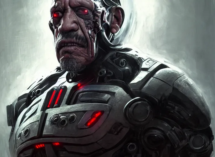 Image similar to danny trejo as victor stone, full body concept, cyborg, borg, strogg, face of a man, terminator, flesh, quake strogg, doom demon, wolfenstein, monstrous, powerful, symmetry, symmetrical, concept art by ruan jia and greg rutkowski