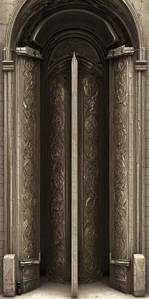 Image similar to hyper realistic ornate sci - fi double door by darek zabrocki