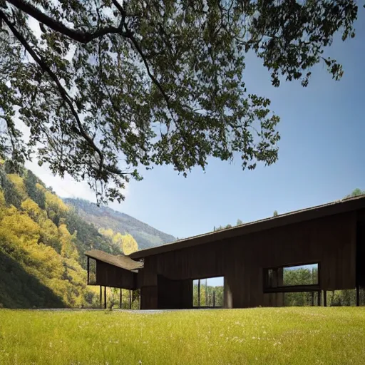 Image similar to a house by the river designed by peter zumthor