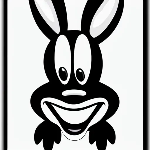 Prompt: A extremely highly detailed majestic hi-res beautiful, highly detailed head and shoulders portrait of a scary terrifying, horrifying, creepy goofy black cartoon rabbit with scary big eyes, earing a shirt laughing, hey buddy, let's be friends, in the style of Walt Disney