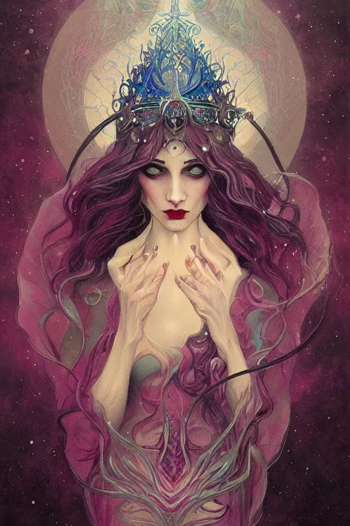 Image similar to jeweled Crown, other worldly, fairy eldritch court, art nouveau, by Anato Finnstark, Tom Bagshaw, Brom