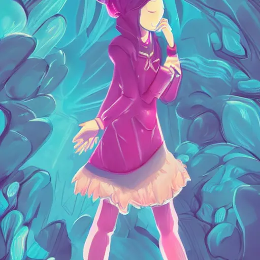 Image similar to female character inspired by 9 0's fashion and by madeline from celeste, art by rossdraws