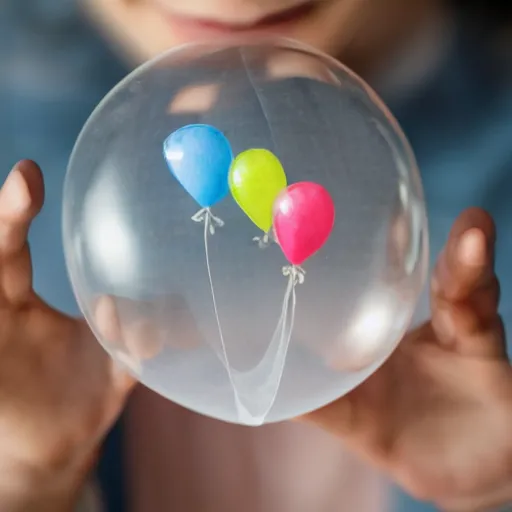 Prompt: candy filling up a transparent balloon