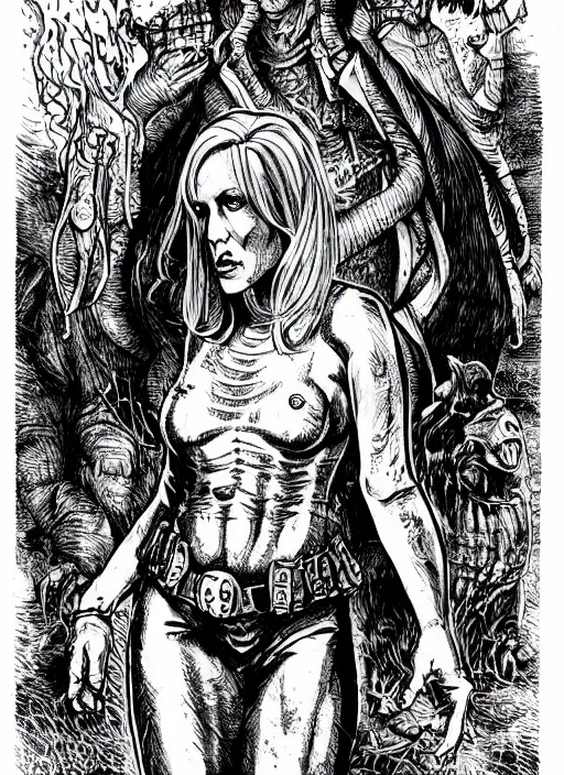 Prompt: dana scully as a D&D monster, full body, pen-and-ink illustration, etching, by Russ Nicholson, DAvid A Trampier, larry elmore, 1981, HQ scan, intricate details, Monster Manula, Fiend Folio