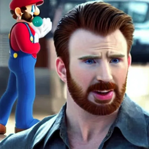 Prompt: Chris Evans as Mario, movie screenshot