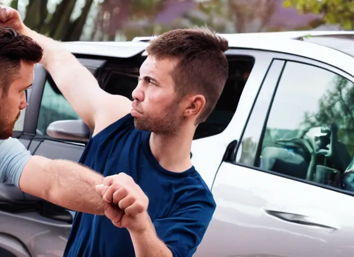 Image similar to man punching a car