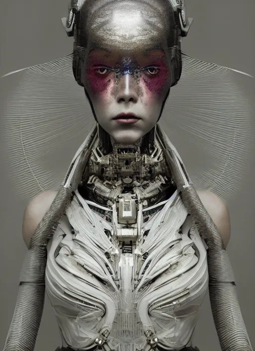 Prompt: portrait of a futuristic geisha cyborg, made from million point clouds, in the style of ghost in the shell, kintsugi, modern fine art, fractal, intricate, elegant, highly detailed, digital photography, subsurface scattering, by jheronimus bosch and he giger and greg rutkowski,