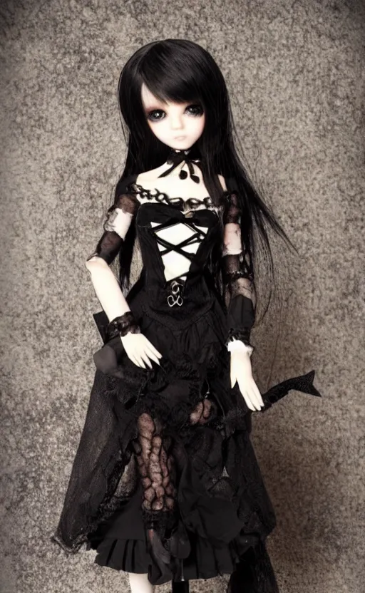 Prompt: dollfie in gothic dress