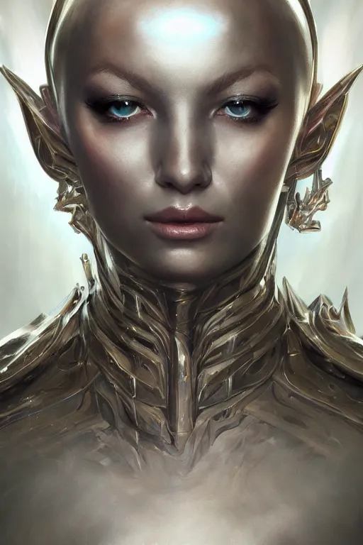 Image similar to metallic metamorphosis, d & d, fantasy, portrait, highly detailed, headshot, digital painting, trending on artstation, concept art, sharp focus, illustration, art by artgerm and greg rutkowski and ayami kojima