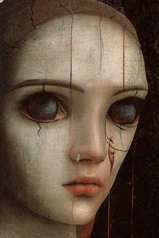 Prompt: a close - up portrait of a cyberpunk cyborg girl, rule of thirds, by leonardo davinci