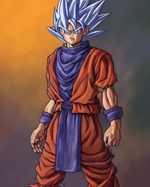 Prompt: a oil / watercolor painting full body character portrait of a homeless saiyan in the style of moebius in the style of leonard boyarsky trending on artstation deviantart pinterest detailed photorealistic highlights and shadow hd 8 k post - processing high resolution