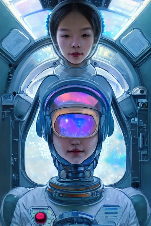 Prompt: portrait armored astronaut girl, inside spaceship command room viewing galaxy, ssci-fi neon light effect flushing and fantasy, intricate and very very beautiful and elegant, highly detailed, digital painting, artstation, concept art, smooth and sharp focus, illustration, art by tian zi and WLOP and alphonse mucha