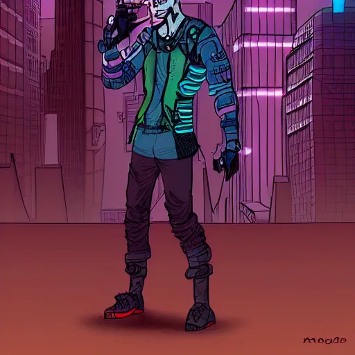 Image similar to Cyberpunk dude, by Matt Rhodes.