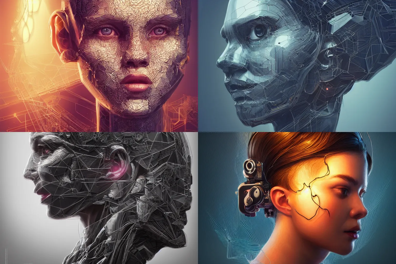 Prompt: portrait isometric drawing, wired head, intricate, epic lighting, cinematic composition, hyper realistic, 8k resolution, unreal engine 5, by Artgerm, tooth wu, dan mumford, beeple, wlop, rossdraws, James Jean, Andrei Riabovitchev, Marc Simonetti, yoshitaka Amano, Artstation