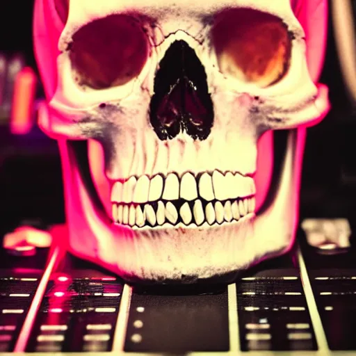 Prompt: a skull on the dj decks