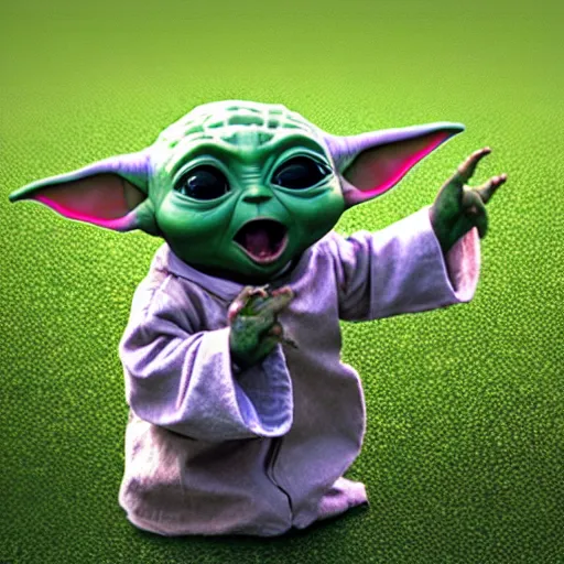 Prompt: baby yoda screaming