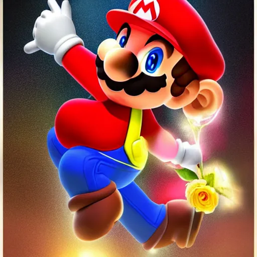 Image similar to Mario in suit holding rose :: Artwork:: Rim Lights:: Artstation::