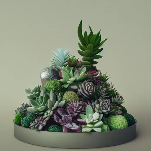 Image similar to Octane render of a cosmic bottle filled with succulents floating in space